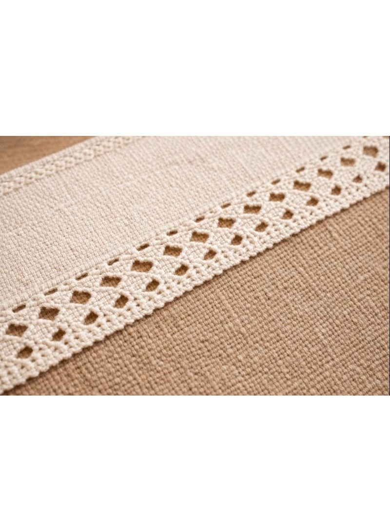Home Care Boho Jute Table Runner Natural Beige & White Dining Table Decor - Image 3